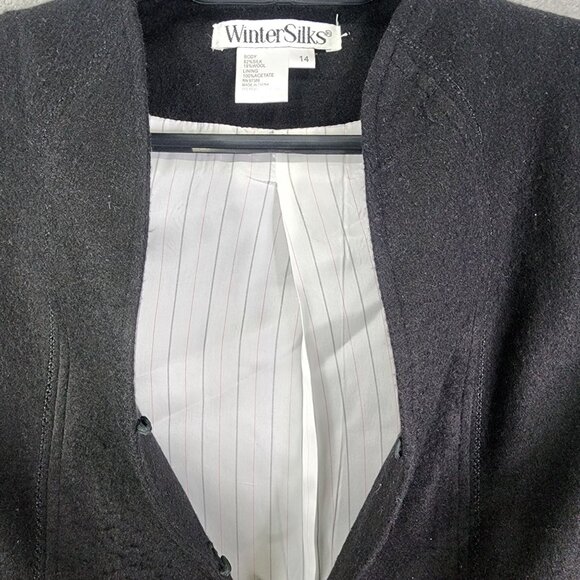 Womens Black WinterSilks Jacket Silk & Wool Blend Long Sleeve V Neck Size 14 - Picture 7 of 11